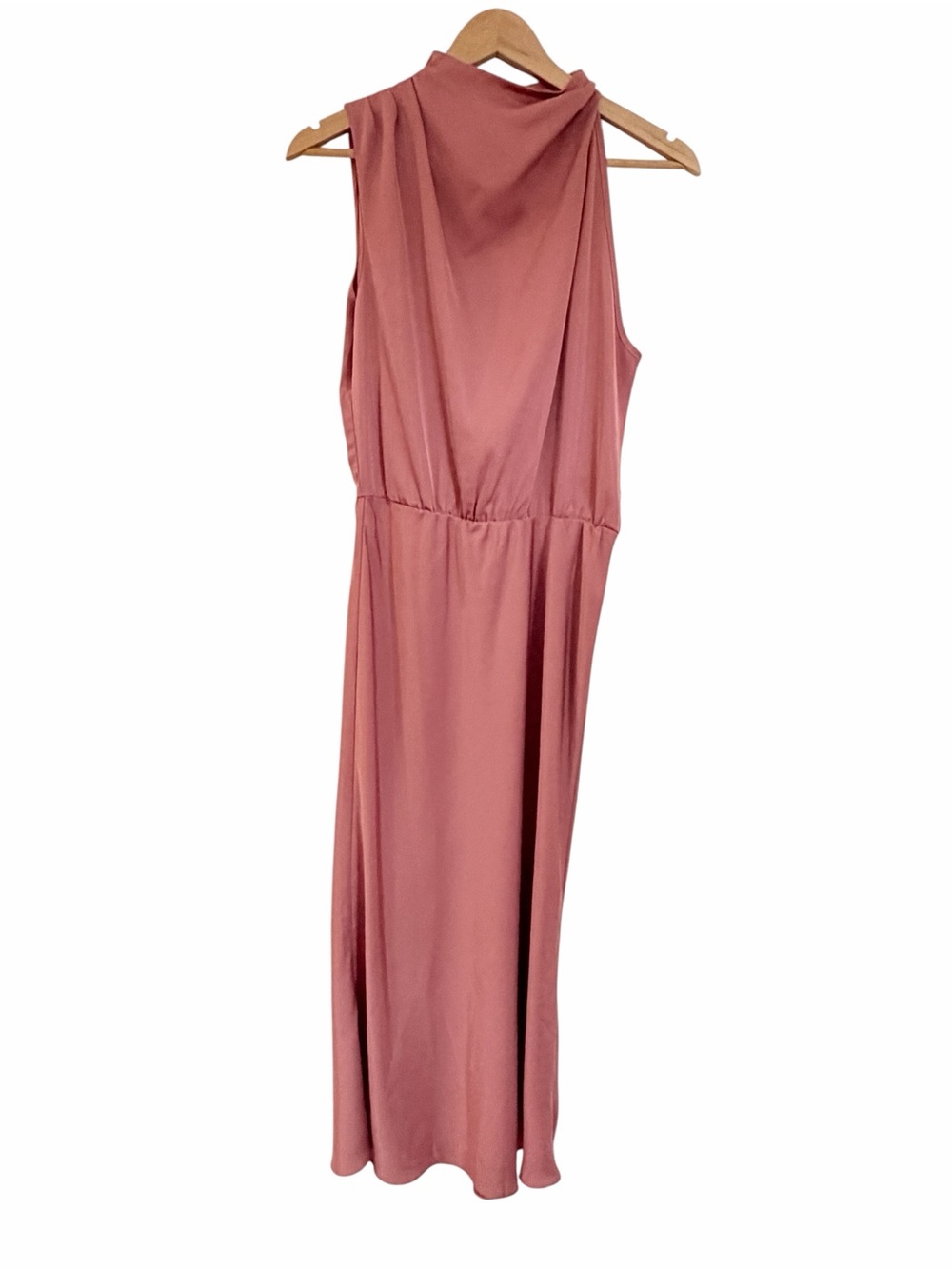 Pretty Garden High-Neck Sleeveless Satin Midi Dress in Dusty Mauve Sz S - Picture 4 of 8